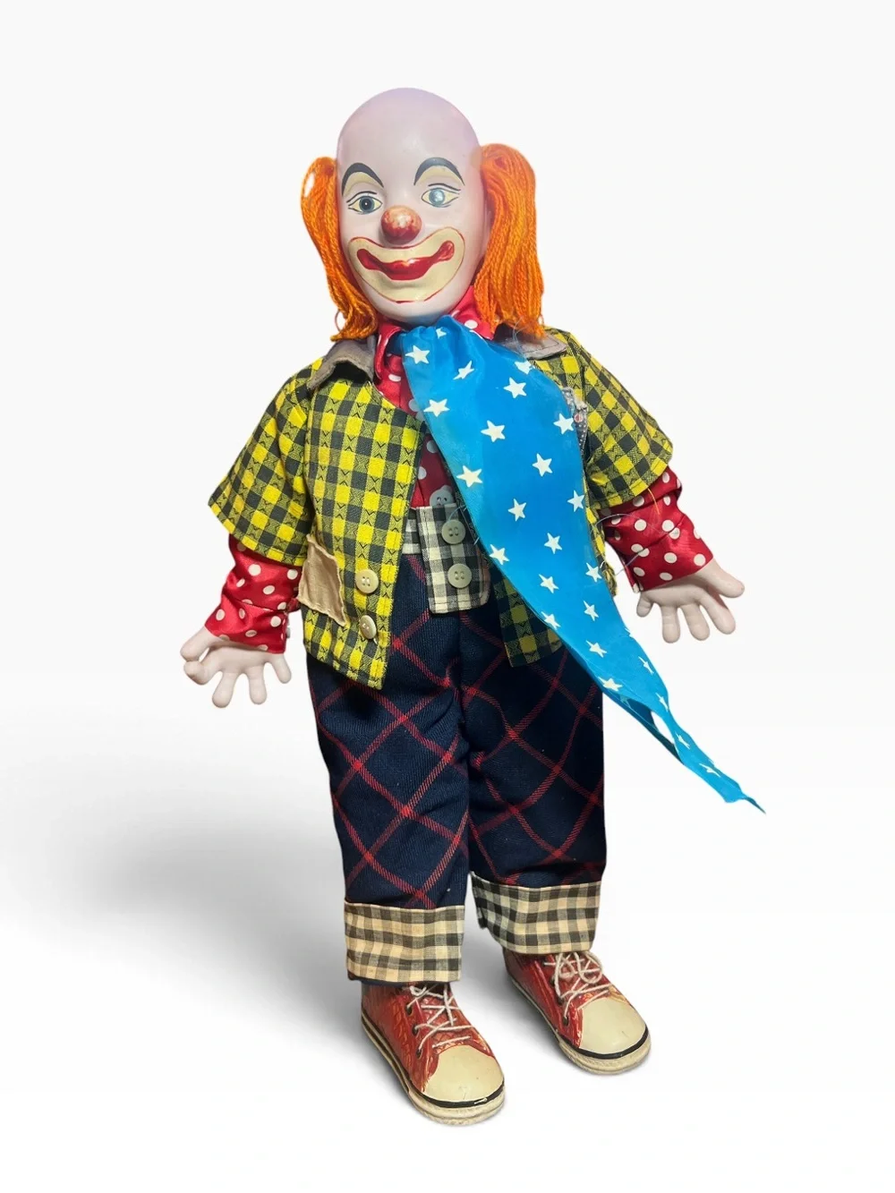 Vintage-Style 19” Orange Hair Ceramic Clown Doll with Chuck Style Sneakers